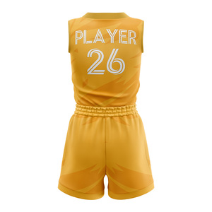 Conjunto de Uniforme de Baloncesto Personalizado, Diseño Amarillo, Estampado, Sin Mangas, Cuello en V, Sublimado, Absorbente de Humedad, Unisex para Adultos - Product Image 2