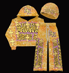 Conjunto de Sudadera con Capucha y Pantalones Personalizados para Hombre, con Pedrería, Cierre de Cremallera, Algodón, Talla Grande, Estilo Holgado, Bordado - Product Image 5