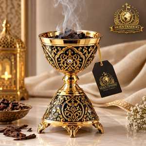 Stainless Steel Wooden <b>Incense</b> <b>Burner</b> <b>Cone</b> Pedestal Arabian Bakhoor Holder Charcoal Oud Censer Metal Bowl Aroma Diffuser - Product Image 6