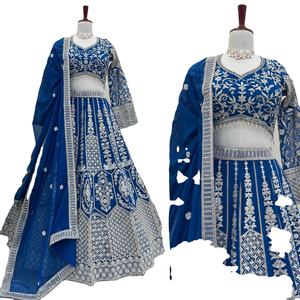 Lehenga Choli en tissu Foux Gorgette avec broderie Dori, design réversible, taille 44, micro-lehenga intérieur pour femme, idéal pour les occasions décontractées et les mariages - Product Image 1