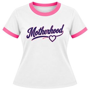 T-shirt à col rond pour femme Jack and Jill Motherhood, tricoté côtelé, manches courtes, motif graphique, design décontracté, tee-shirt tendance pour femmes - Product Image 1