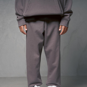 Ensemble de survêtement unisexe gris en coton à capuche, coupe ample, couleur unie, pour l'automne, avec poches latérales - Product Image 6