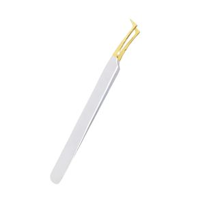 Pince à cils volume semi-courbée blanche et or, pointe en fibre, logo, pointe diamant, meilleure prise en main, non magnétique, isolation des cils - Product Image 3