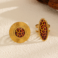 Bague ouverte en acier inoxydable 18K hypoallergénique, anti-ternissement, longue tenue de couleur, imprimé léopard, bijoux féminins luxueux et délicats