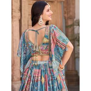 Ensemble Lehenga Choli en Chinon brodé Dori bleu ciel royal avec dupatta - Product Image 4