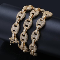 Collier Hip Hop 12 mm en zircon coloré, chaîne en forme de grain de café, laiton rhodié plaqué or, zircon, bouton hipster, pour homme et femme, cadeau