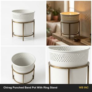 Handmade 16 cm Iron Pot Stand Chalk <b>Brass</b> Pierced Band Chirag Punched Band Metal Candle Holders <b>Lanterns</b> for Home Decor Hotel - Product Image 6