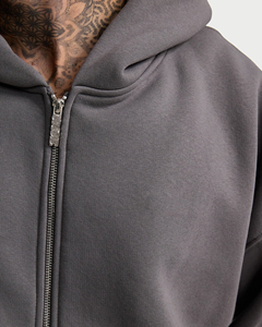 Sudadera con capucha gris extragrande para hombre, con cremallera, de algodón grueso, de alta calidad, estilo casual y urbano. - Product Image 3