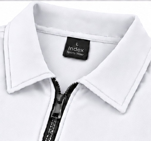 Camiseta Polo Deportiva Blanca de Manga Corta con Cierre para Hombre, Marca Index Sports Wear, Logotipo Bordado, Tejido de Punto de Secado Rápido, Estilo Deportivo - Product Image 5