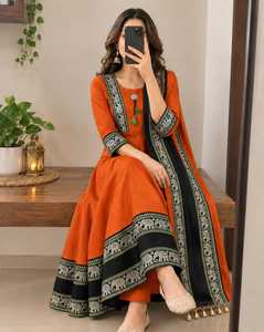 Robe Anarkali ample en coton brodé vert pour femme, style indien et pakistanais, longueur ras du sol, pour mariage et tenue décontractée, en matériaux recyclés - Leranath Fashion - Product Image 4