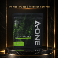 Sachet Doypack Noir Mat Personnalisé avec Fermeture Zip, Qualité Alimentaire, Refermable, pour Emballage de Protéines et de Poudres de Légumes Verts