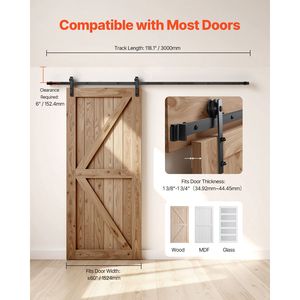 Kit Ferramenta per Porta Scorrevole Stile Barn da 3 Metri, Capacità di Carico 150 kg, Larghezza Massima 150 cm, Sistema di Binari per Porte da 3,5 cm e 4 cm - Product Image 6