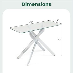 45-Inch Tempered Glass <b>Console</b> <b>Table</b> with Adjustable Feet <b>Silver</b> Chrome Metal Entryway <b>Table</b> for Home Decor - Product Image 5