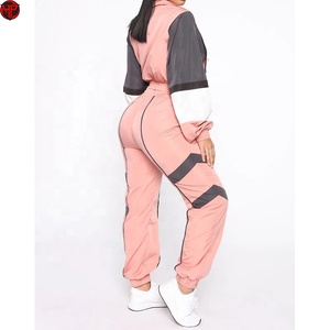 2026 Premium Pink Color Block Tracksuit Set Stand Collar Zip Up <b>Jacket</b> Windproof Sportswear for <b>Women</b> Nylon Tracksuit Set - Product Image 6