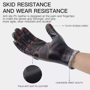 Leather <b>Gloves</b> Wrist Length Plain Style Unlined Thermal Winter Daily Use Solid Color High Quality - Product Image 5