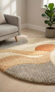 Modern <b>Abstract</b> Landscape Wool Medium Pile Cotton <b>Canvas</b> Backing Area Rug Hand Tufted Anti-Slip Terracotta Grey Cream Living - Product Image 4