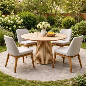 Table à manger ronde moderne minimaliste en teck massif de qualité supérieure pour la maison, le restaurant, le café avec une construction solide et durable - Product Image 2