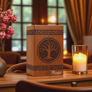 Urna de madera artesanal para cenizas con diseño del Árbol de la Vida para cenizas humanas, tamaño mediano, caja de urna de 9x5.5. - Product Image 5