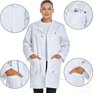 Blouse de laboratoire blanche tissée pour femmes, coton et polyester, uniforme d'hôpital, 3 poches, fermeture à boutons-pression, blouse médicale pour médecin - Product Image 2