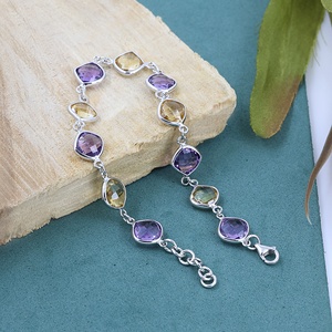 925 Sterling Silver <b>Amethyst</b> & Citrine Bezel Set <b>Bracelet</b> Minimalist Gemstone Chain <b>Bracelet</b> for Women Everyday Wear Jewelry - Product Image 3