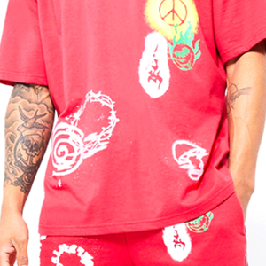 Ensemble de t-shirt et short pour homme de haute qualité, manches courtes, rouge, été, imprimé graphique, tissu épais, streetwear unisexe - Product Image 5