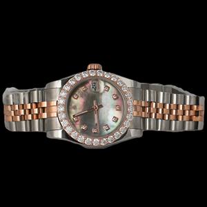 Montre unisexe de fabrication artisanale avec boîtier rond en acier inoxydable bicolore, mouvement à quartz, cadran en verre et diamants Moissanite de précision - Product Image 1