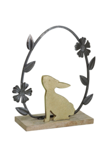 Artesign <b>Gold</b> Bunny Rabbit Nickel Aluminium <b>Statue</b> Floral Wreath Wooden Base Modern Spring Easter Tabletop Decor Durable 2x1x2 - Product Image 2
