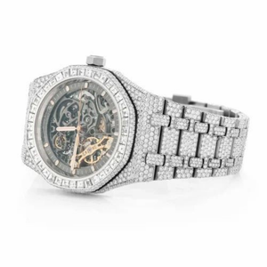 Montre Moissanite à chiffres romains pour homme, aspect diamant glacé, quartz, acier inoxydable, luxe, tendance, hip-hop, personnalisée, 40 mm - Product Image 3