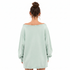 Customized Off Shoulder <b>Distressed</b> Hem Sweatshirt Women's Oversized French Terry Sweatshirt <b>Distressed</b> Embroidered Fleece <b>Top</b> - Product Image 2