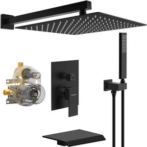Sistema Doccia Nero Opaco con Cascata da 12 Pollici e Rubinetto per Vasca da Bagno NPT per Uomo - Finitura Nichel - Product Image 1
