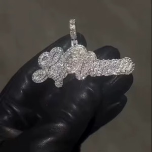 Luxury 925 <b>Silver</b> Moissanite Key <b>Pendant</b> Pave Setting Round Brilliant Cut Theme Charms Cusrsive <b>Initial</b> Letter <b>Pendant</b> For Men - Product Image 2
