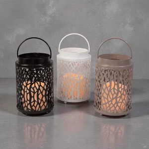 <b>Lantern</b> <b>Set</b> With Geometric Cutout Pattern In Black White And Brown For Home Decoration Portable Iron Candle Holders - Product Image 6