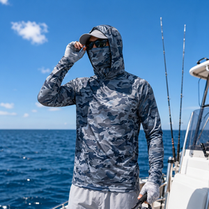 Sudadera con capucha de pesca personalizada de 140 g/m², ligera, de poliéster, con máscara, para marcas de etiqueta privada. - Product Image 5