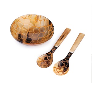 Dernier modèle HANDICRAFT HUB Bol de service en corne Écologique Design moderne pour fêtes Tonalités brunes Poli Bol alimentaire Minimaliste - Product Image 5