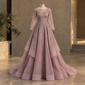 Hand Embellished Luxury Satin <b>Floor</b>-<b>Length</b> Modern Evening <b>Gown</b> Bridal Party Elegant Formal Special Occasion Fashion Built-in Bra - Product Image 1