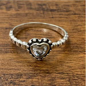 Heart Shape <b>Crystal</b> Silver 925 Beaded Thin Band <b>Ring</b> Handmade Engagement Jewelry For Women - Product Image 3