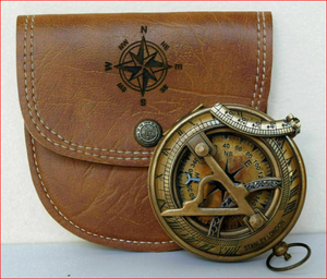 Boussole solaire maritime en laiton avec boîte en cuir, boussole solaire de poche en laiton - Product Image 1