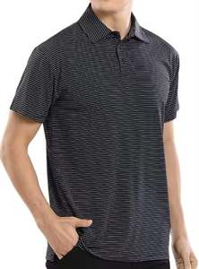 Polo rayé noir pour homme, nouvelle mode, coupe ajustée, en coton et élasthanne respirant, manches courtes, grandes tailles, vente en gros - Product Image 6