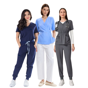 PROMOTION EXCEPTIONNELLE : Ensemble d'uniformes médicaux unisexes à col en V avec pantalon droit – Haut et pantalon de travail médical – Fabrication OEM/ODM FMF - Product Image 1