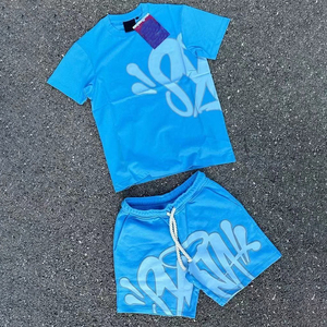 Ensemble t-shirt et short pour homme, 100 % coton, haute qualité, motif uni et couleur unie, t-shirt et short surdimensionnés - Product Image 4