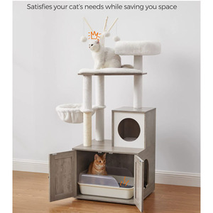 Árbol para gatos moderno de varios niveles con gabinete de almacenamiento y casa para gatos para interiores - Product Image 3