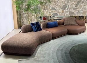 Juego de Sofás Modulares Minimalistas Italianos, Sofá Curvo Tapizado en Tela, Muebles para Sala de Estar y Villa - Product Image 1