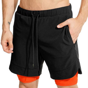 Shorts de course pour hommes en spandex/polyester noir double couche, respirants, design fitness, couleur unie, confortables pour l'entraînement - Product Image 6