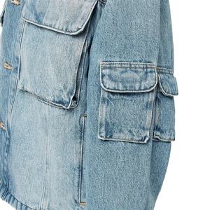 Veste en jean bleu délavé avec logo personnalisé, vêtement extérieur en denim décontracté pour homme, polyvalence mondiale - Product Image 4