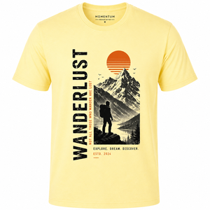 Camiseta de Manga Corta Beige para Hombre Wanderlust, Cuello Redondo, Corte Regular, Algodón Jersey, Casual, Estampado por Transferencia Térmica, Transpirable - Product Image 1