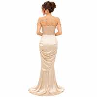 Robe de soirée moderne en satin champagne New Vision pour femmes |   Robe longue droite à bretelles spaghetti brodée