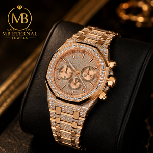 นาฬิกาข้อมือผู้ชาย MB ETERNAL หรูหรา ประดับเพชร ตัวเรือนทรงกลม สายโมอิสซาไนต์ หน้าปัดเลขโรมัน กระจกแซฟไฟร์ ควอตซ์ 41 มม. - Product Image 1