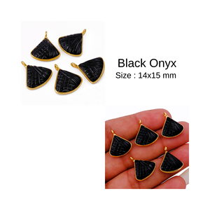 Venta al por mayor único ónix negro tallado a mano colgante con chapado en oro bisel conjunto de joyería de moda hacer conectores - Product Image 4