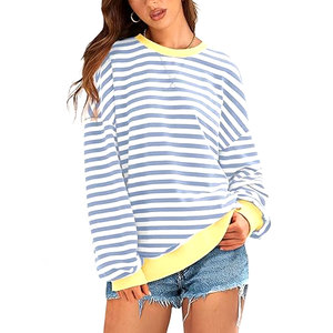 Sudadera Oversize a Rayas para Mujer, con Bloques de Color, Cuello Redondo, Manga Larga, Estilo Casual Holgado, Top Cómodo para Streetwear - Product Image 4