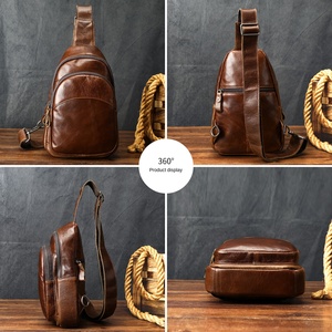 Special Top-Layer Cowhide Men's <b>Chest</b> Bag Fashionable Multi-Layer Sports Genuine Leather Large Casual Shoulder Bag. - Product Image 4